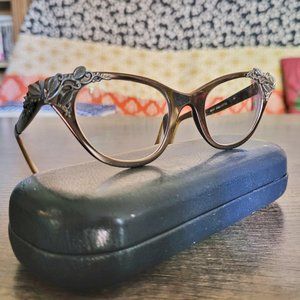 RARE designer vintage 1960s cateye metal eyeglasses, silver color, vine motif